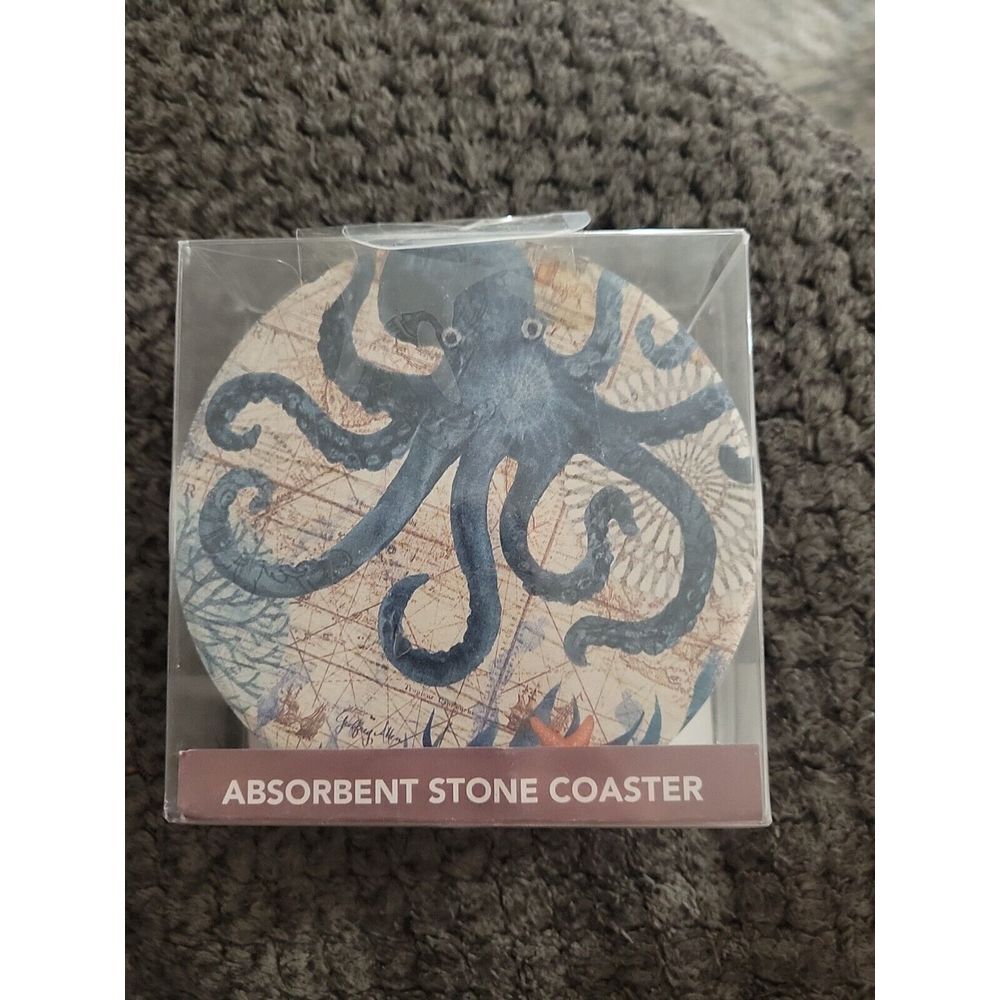 CounterArt Absorbent Stone Tumbled Tile Round Coaster Set - 4 Pack- Monterey Bay